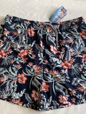 Biwisy Mens XL Black Floral Accent Mesh Liner Swim Bathing Trunks NWT